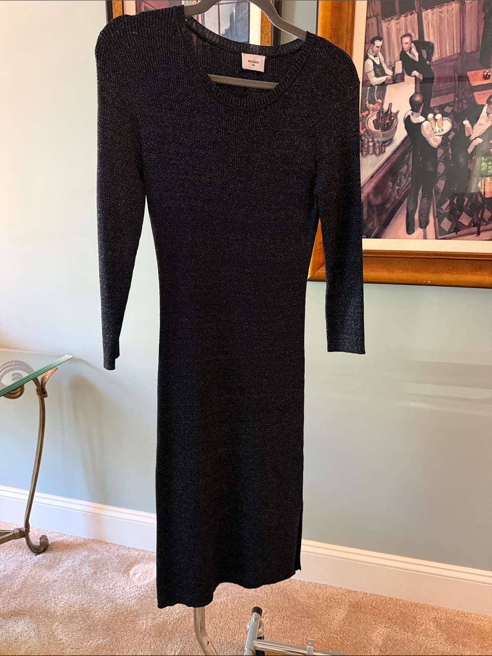 Long Sleeve Black Knit Midi Dress - Women